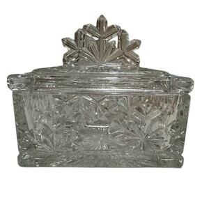 Vintage Luminarc Glass Holiday Candy Trinket Box with Snowflakes Lid